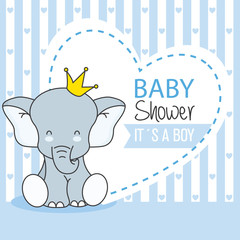 baby shower boy. Cute Elephant with crown
