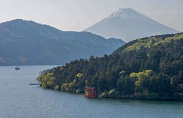 Fuji mountain and lake ashinoko at Hakone.
