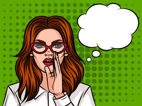 Young attractive girl wants to tell a secret. Portrait of a business woman wearing glasses