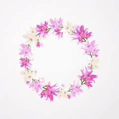 Round floral frame. Flower lily blossom vector illustration.