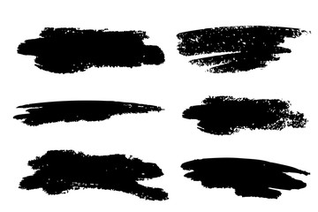 Set of black paint, ink brush strokes