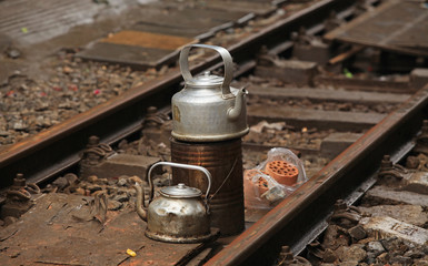 Life and casual activities on the side of railway in Hanoi, Vietnam.