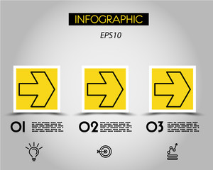 three infographic squares with outline large arrow