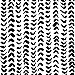 Hand painted black ink herringbone background. Seamless vector pattern