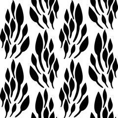 Modern monochrome botanical background with clusters of leaves. Seamless vector pattern