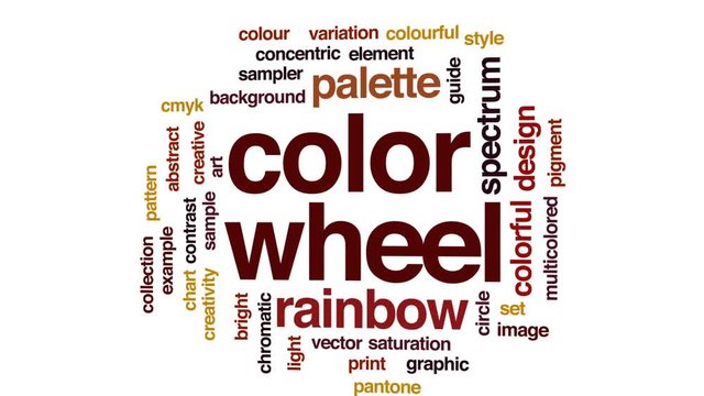 Color wheel animated word cloud, text design animation.
