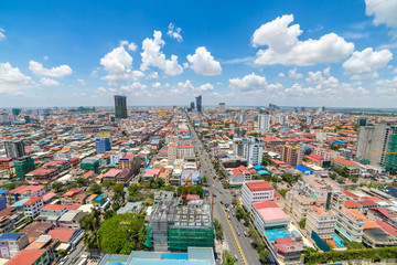 Fototapeta premium Aerial view of Phnom Penh, Cambodia. Day time