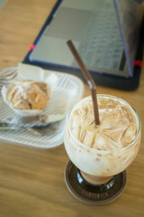 Blueberry muffin and iced coffee mocha