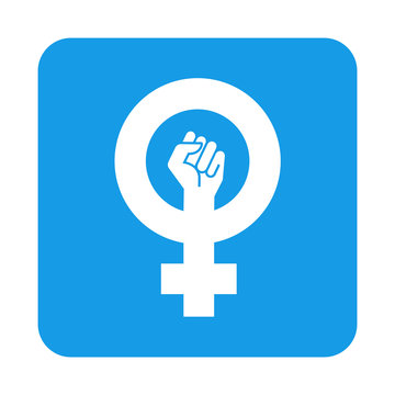Icono plano feminista en cuadrado azul