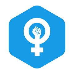 Icono plano feminista en hexagono azul