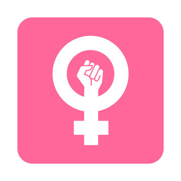 Icono plano feminista en cuadrado rosa
