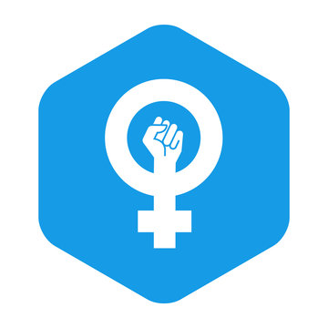 Icono plano feminista en hexagono azul