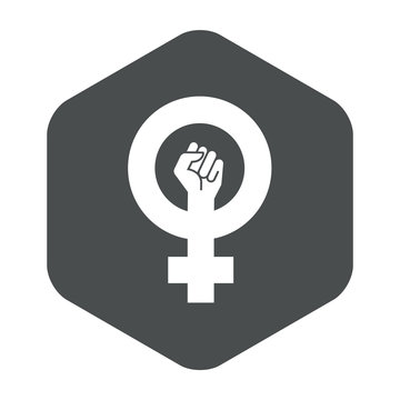 Icono plano feminista en hexagono gris