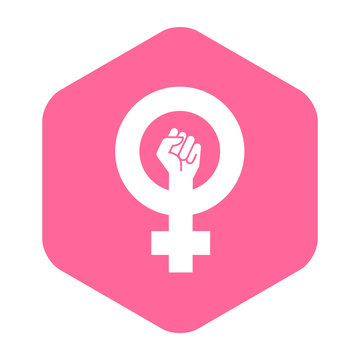 Icono plano feminista en hexagono rosa