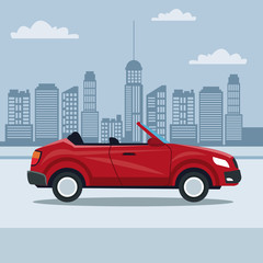 blue silhouette city landscape background of sport convertible vehicle in the street