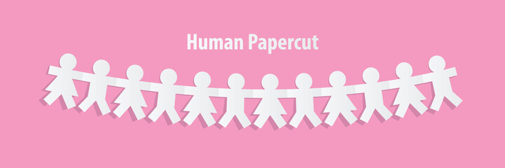 Human paper cut illustration vector on pink background. Teamwork concept.