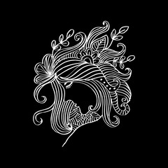 Doodle woman with flower.