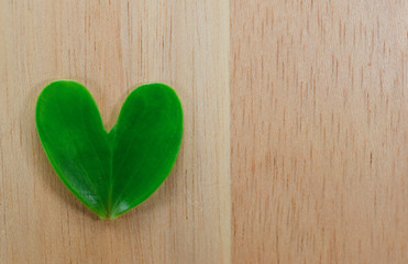 Heart-shaped leaves on wooden boards
