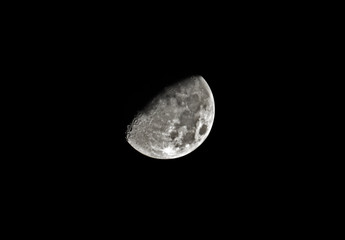 Closeup Quarter Moon on Black Sky