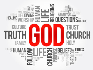GOD word cloud collage, religion concept background