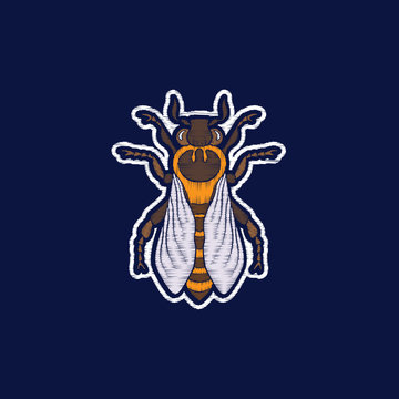 Bee. Embroidery. fachion patch badges Vector illustration