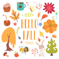 hello fall cute cartoon autumn set