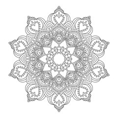 Mandala. Black and white decorative element. Picture for coloring.