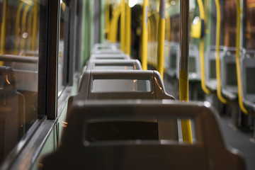 photograph of an old tram on the seats details