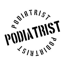 Podiatrist rubber stamp. Grunge design with dust scratches. Effects can be easily removed for a clean, crisp look. Color is easily changed.