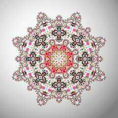 Ornamental round colorful geometric pattern in aztec style