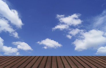 old  wood texture table in vintage with copy space on blue background , top view of floor- can used to show produce and goods for advertisment