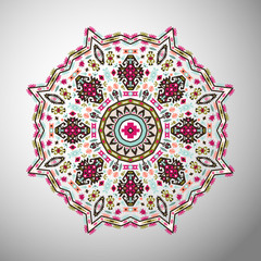 Ornamental round colorful geometric pattern in aztec style