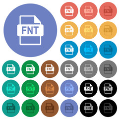 Fototapeta na wymiar FNT file format round flat multi colored icons