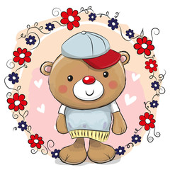 Fototapeta premium Greeting card Bear with flowers