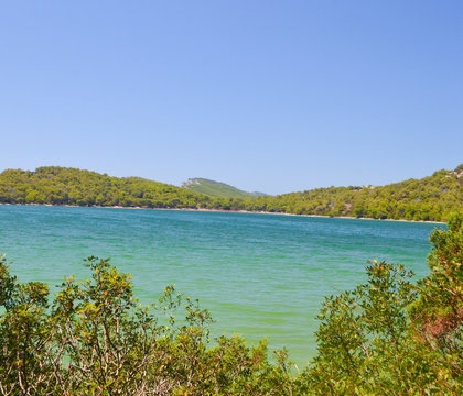 Salt lake Mir in the Telascica Nature Park at Dugi Otok island in Dalmatia, Croatia