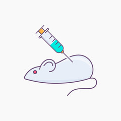 Mouse or rat with syringe simple icon isolated. Laboratory experiment