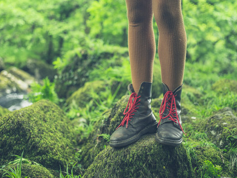 Legs of young woman in nature