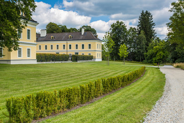 Mansion with big garden in forest