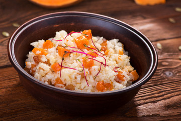 Risotto with pumpkin, rice porridge, healthy eating, Lenten menu