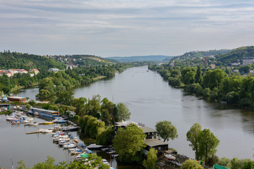 View of Prague and river Vltava with Vysehrad, Czech Republic, Bohemia