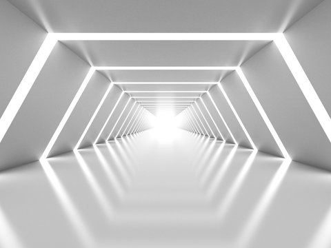 Fototapeta Abstrakcjonistyczny tło z symetrycznym białym olśniewającym tunelowym wnętrzem