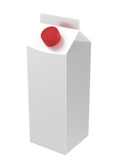 3D realistic render of carton white box with red lid. Milk, juice or cream. With shadow. Isolated on white background with clipping path.