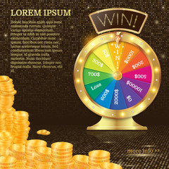 Realistic 3d spinning fortune wheel, lucky roulette vector illus