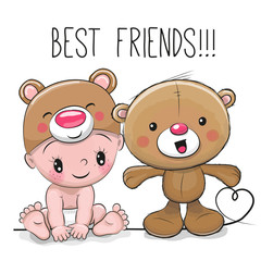 Cute Cartoon Baby in a Bear hat