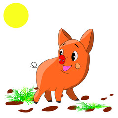 Obraz na płótnie Canvas Cute orange piglet, cartoon on white background.Vector
