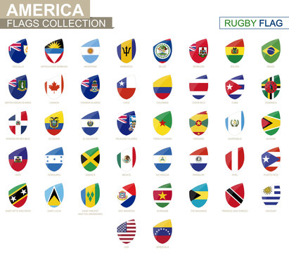 American countries flags collection. Rugby flag set.