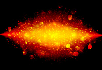 Naklejka premium Dark Gold sparkle rays lights bokeh elegant abstract background. Dust sparks in explosion on black background.