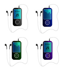 colored mp3 players with headphones isolated on white background. Vector illustration