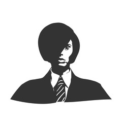 Face front view. Elegant silhouette of a female head. Vector Illustration. Short hair. Monochrome gamma. Business woman
