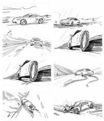 Car driving through the road. Car crash. Accident. Vector sketch illustration for advertise, insurance company, storyboard, projects - 166449709